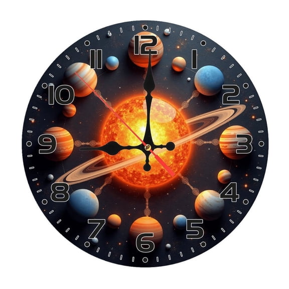 Space Planets Sun Wall Clock 10 Inch Silent Non Ticking Round Clock Decoration for Living Room Kitchen Bedroom Bathroom Office Classroom