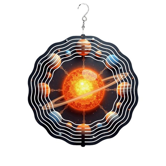 Space Planets Sun Wind Spinners 10 Inch Stainless Steel Hanging Garden Decor for Indoor Outdoor Christmas Gift