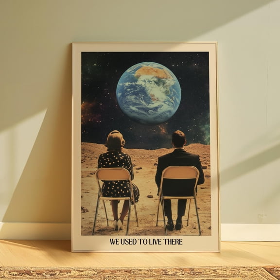 Space Poster Print, Retro Surreal Wall Art, Unframed Paper Poster 8x10in
