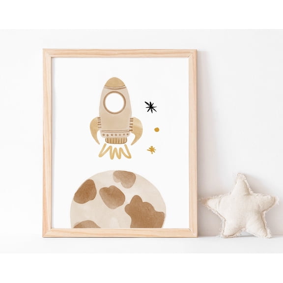 Space Print, Rocket Wall Art, Watercolor Art, Kids Room Art, Boho Nursery Decor, Neutral Room Decor, Space Nursery Wall Art, Modern Wall Decor, 24x36 UNFRAMED
