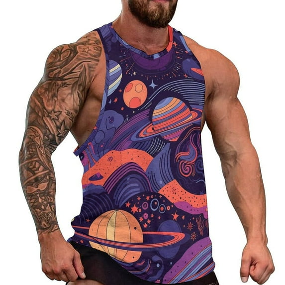 Space Print Tank Top Stars Moon Galaxy Cool Tops Daily ing Mens Graphic Sleeveless Shirts