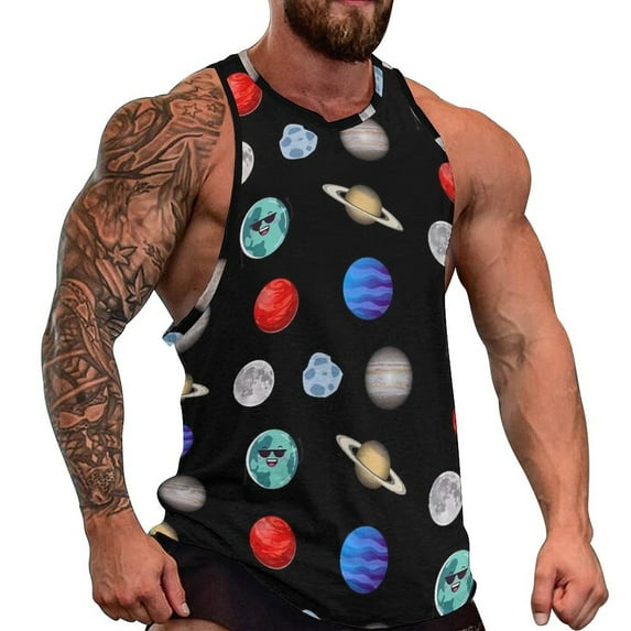 Space Print Tank Top Stars Moon Galaxy Cool Tops Daily ing Mens Graphic Sleeveless Shirts