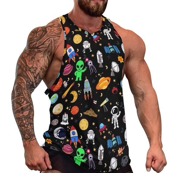 Space Print Tank Top Stars Moon Galaxy Cool Tops Daily ing Mens Graphic Sleeveless Shirts