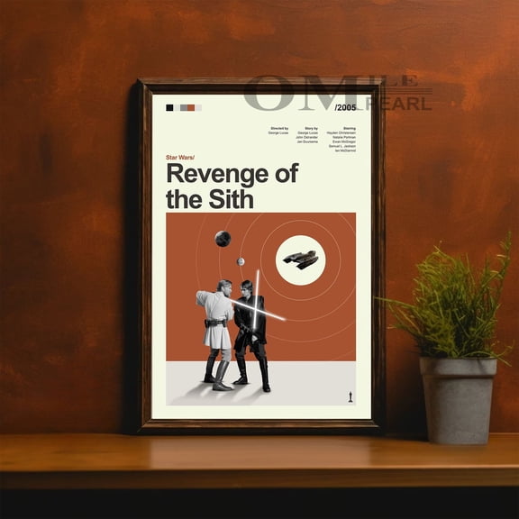 Space Rebellion Revenge Sith Volcano Planet Space Opera Minimalist Black and White Mid-Century Modern Wall Art, Unframed Poster