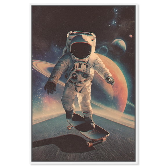 Space Road Canvas Print Retro Wall Decor by Notoriart, White Frame, 16 x 24
