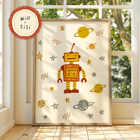 Space Robot Nursery Wall Art Kids Room Decor Cute Robot Print Space Theme Toddler Wall Art Playroom Decor Baby Room Decor | 05, Poster Only