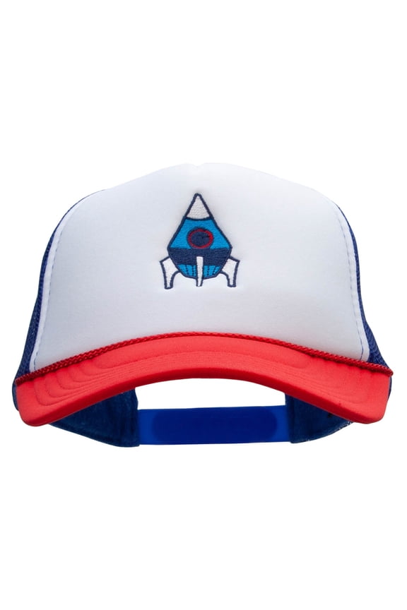 Space Rocket Embroidered Foam Panel Mesh Snapback - White Royal OSFM