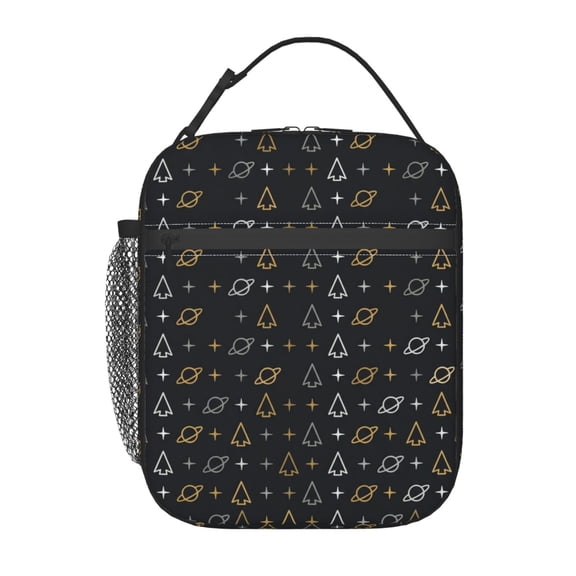 Space Rocket Insulated Lunch Bag Reusable Leakproof Thermal Meal Prep Tote With Clip-on Buckle Handle Side Water Bottle Pocket For Work Office Travel Daily