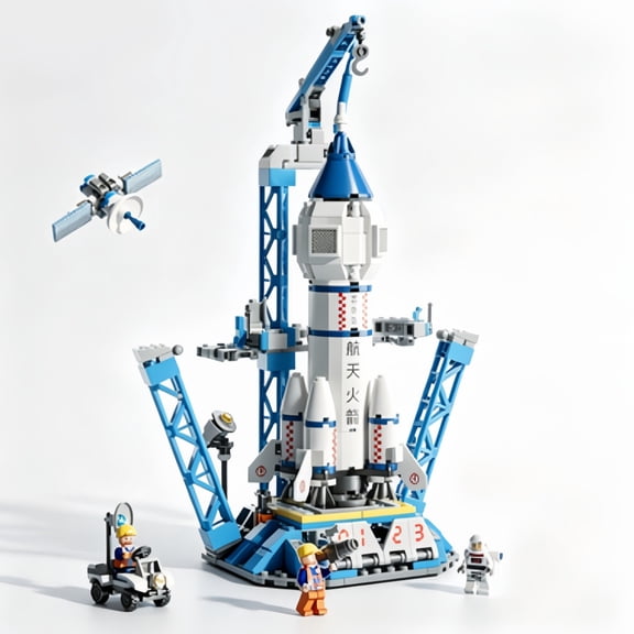 Space Rocket Launch Pad Building Block Set 458 Pieces Space Exploration Rocket Satellite Interlocking Construction Bricks Model Kit