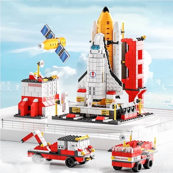 Space Rocket Launching Model Building Blocks City Aerospace Space Station Shuttle Ship Astronaut Bricks Christmas Toys Children