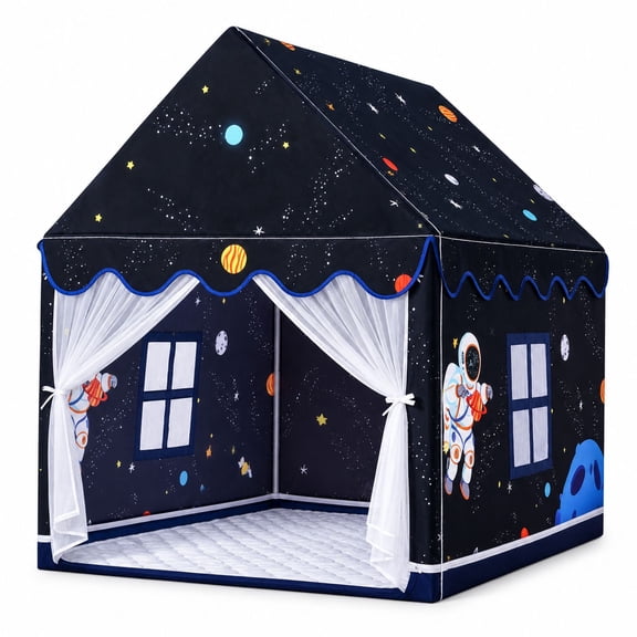 Space Rocket Play Tent with Mat, Black Polyester, Indoor Bedroom and Playroom Use