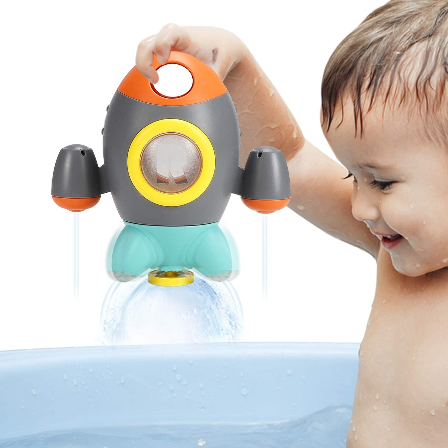 Space Rocket Shape Bathtub Toys for Toddlers, Rotating Fountain Spray ...