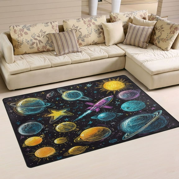 Space Rocket Soft Polyester Area Rug 31''x20'', Non Slip, Memory Foam, Water Absorbent
