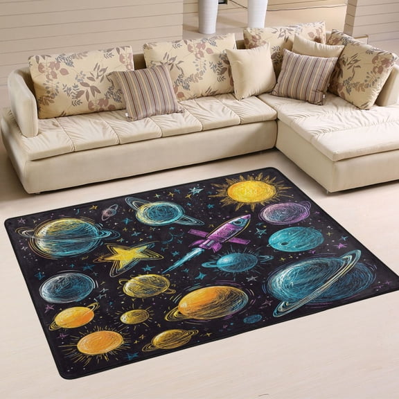 Space Rocket Soft Polyester Area Rug 36''x24'', Non Slip, Memory Foam, Water Absorbent