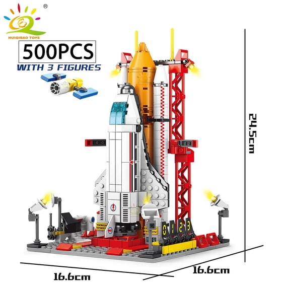 Space Rocket & Space Shuttle Launch Pad Building Blocks Set, ABS Bricks with Astronaut Minifigures, STEM Aerospace Model Construction Toy for Kids Boys 6+