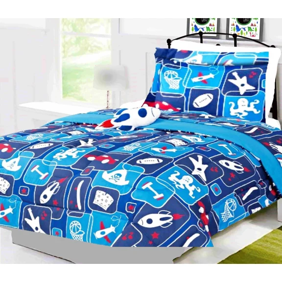 Space Rocket Toy Twin Bedding Set 6-Piece Plush Toy, Comforter & Sheets