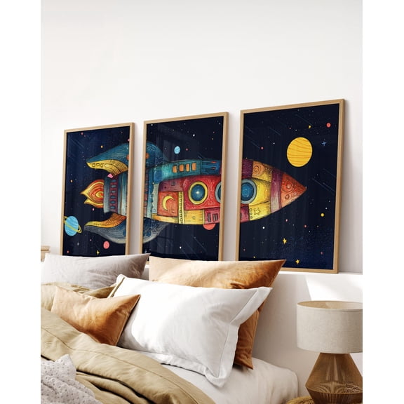 Space Rocket Wall Art Children's Room Decor Outer Space, Poster Only