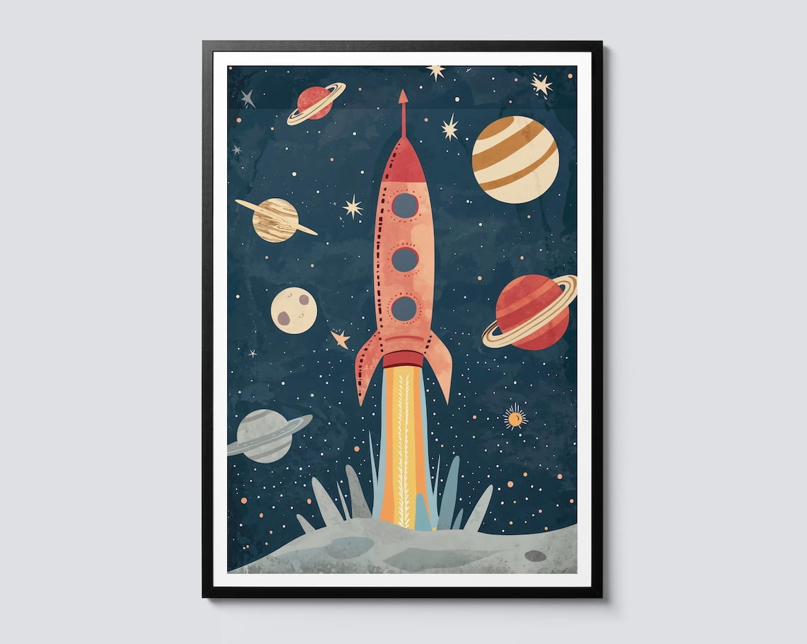 Space Rocket Wall Art Print, Nursery Decor - Walmart.com