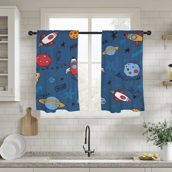 Space Rocket - Window Curtains - Blackout Window Drapes 28x40