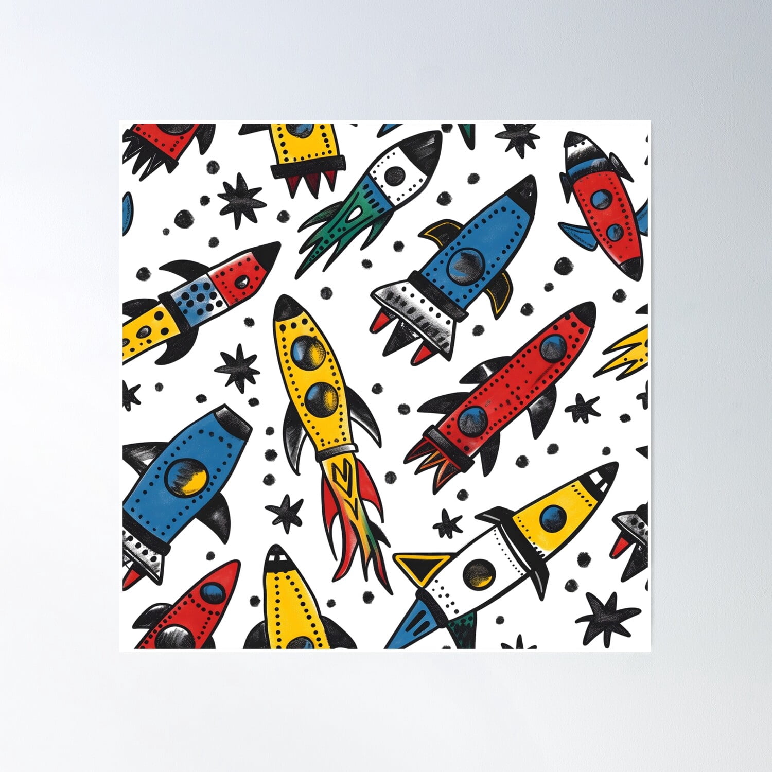 Space Rockets Pattern For Kids Poster Wall Art, Modern Wall Decor ...