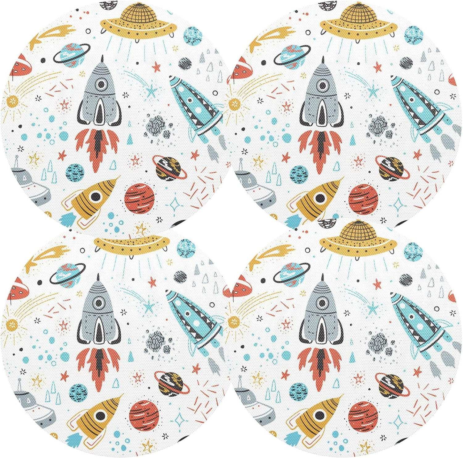 Space Rockets Planets Round Place Mats Set of 4, Heat Stain Insulation ...
