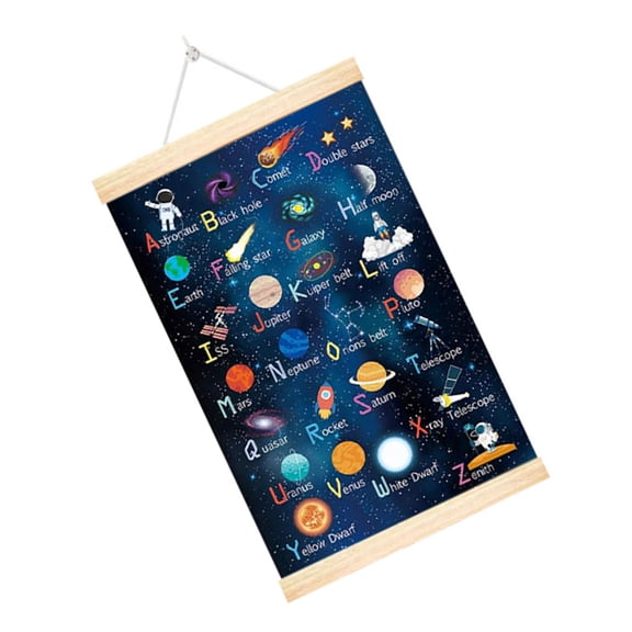 Space Room Decors Planet Space Planet Alphabets Poster with Frame for Kids Room Nursery Classroom Wall Art Decors