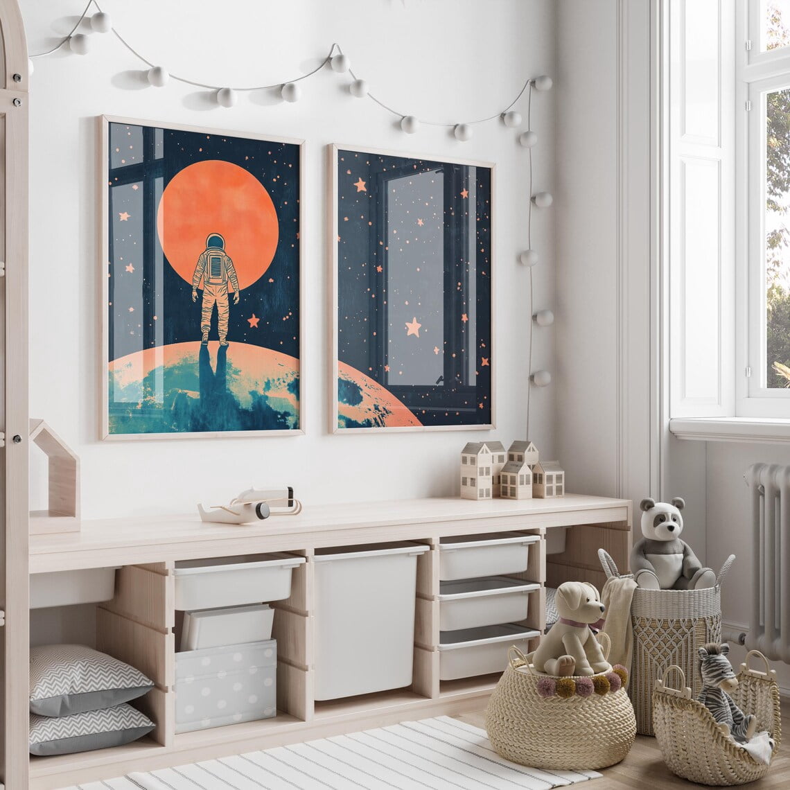 Space Room Print Astronaut Sun Stars Playroom Moon Adventure Art Set 2 ...