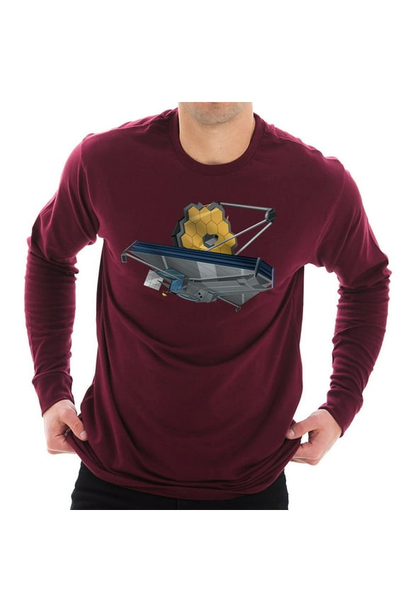 Space Satellite Ship Graphic Long Sleeve Crewneck Tee - Burgundy XL