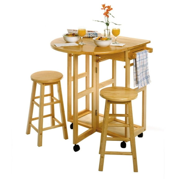 Space Saver, Drop Leaf Table with 2 Round Stools