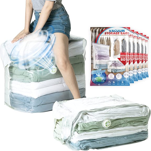 Space Saver Vacuum Compression Storage Bags Set For Thick Blankets Comforters Bedding Pillows Airtight Reusable Plastic Organizer Pouches For Travel Home Closet Organization Maximizing Space