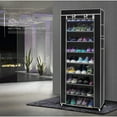 thumbnail image 1 of Space-Saving 10-Tier Shoe Rack with 9 Compartments, Durable Non-Woven Fabric, Black, 1 of 10