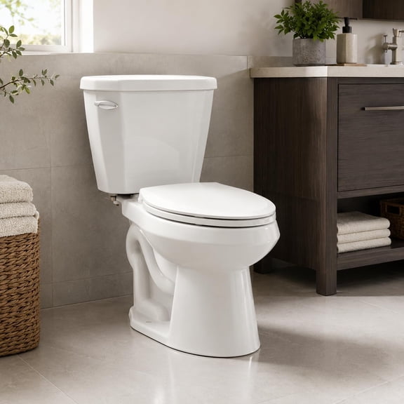 Space Saving 15 Inch Round Front Two Piece Toilet, Compact Side Flush White Ceramic Commode for Small Bathroom, 1.28 GPF Siphonic Flush, Soft Close Seat, cUPC, 12 Inch Rough-In