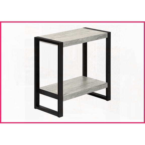 Space-Saving 2-Tier Coffee Table with Grey Wood-Look Top & Black Metal Legs for Living Room