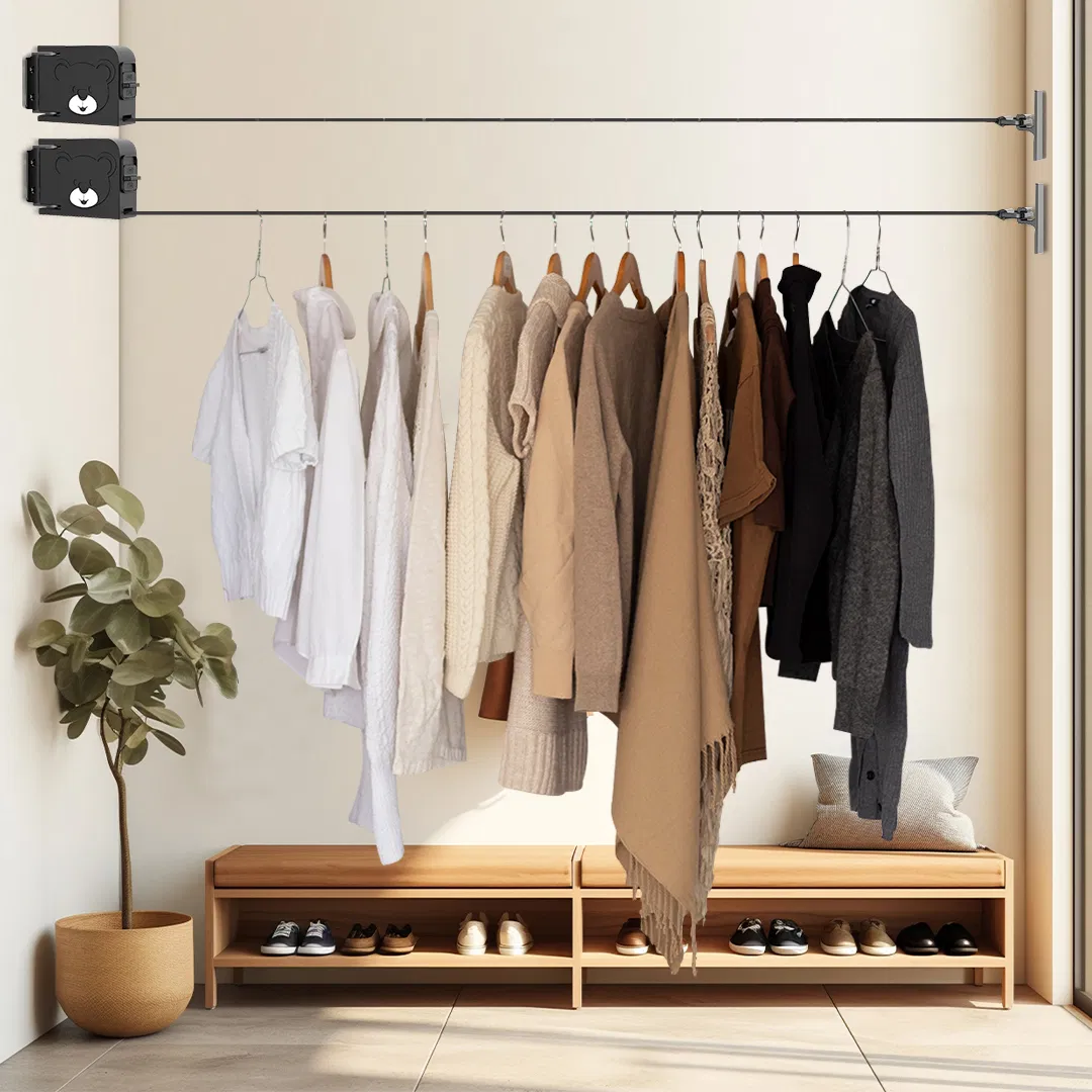 Space - Saving 2X160mm Wall - Mounted Foldable Clothes Line Dry Rack in ...