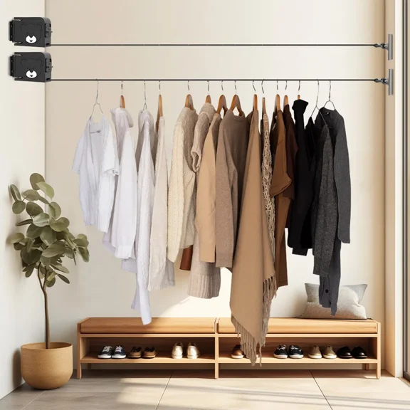 Space - Saving 2X160mm Wall - Mounted Foldable Clothes Line Dry Rack in Black by Soga US
