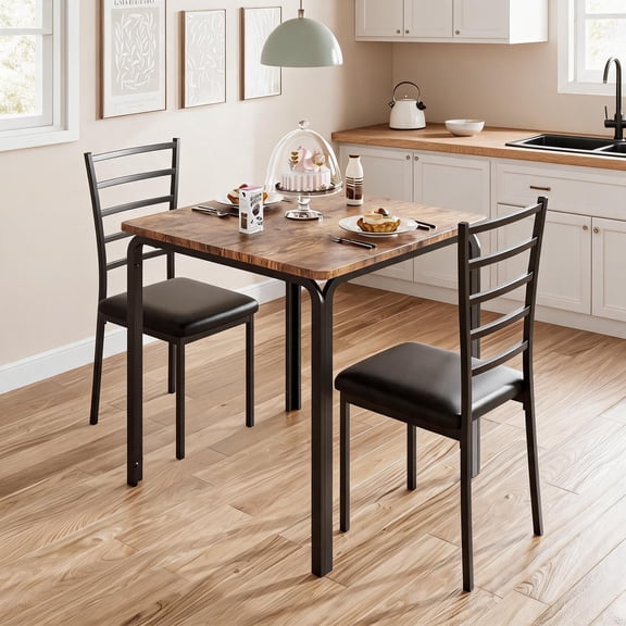 Space-Saving 3-Piece Dining Set for 2, Metal Frame Kitchen Table Chairs with Easy Assembly for Small Apartments Breakfast Nooks