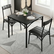 Space-Saving 3 Piece Dining Table Set for 2   Kitchen Table with Upholstered Chairs   Compact Metal & Wood Dining Room Set for Small Apartments