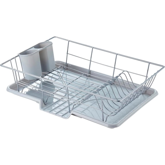 Space-Saving 3-Piece Dish Drainer Rack Set with Cutlery Holder - Maximize Kitchen Countertop Space, Silver