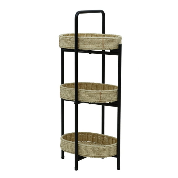 Space-Saving 3-Tier Organizer Shelf with Paper Rope Trays - Kitchen Counter & Bedroom Storage Solution (Eco-Friendly Woven)