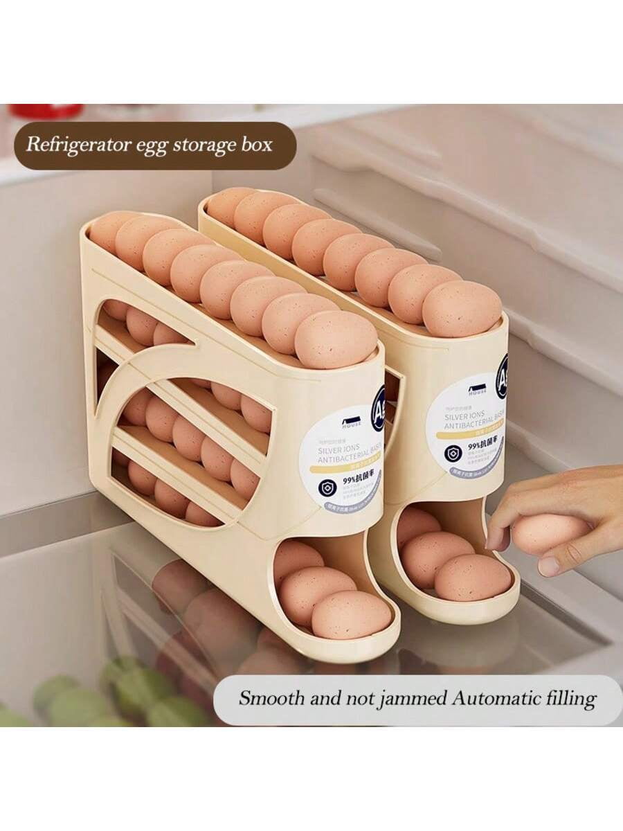 Space-Saving 4-Tier Refrigerator Egg Organizer with Smooth Rolling Wheels, Holds Up to 28 Eggs, Durable Plastic Kitchen Storage Rack for Easy Access and Freshness