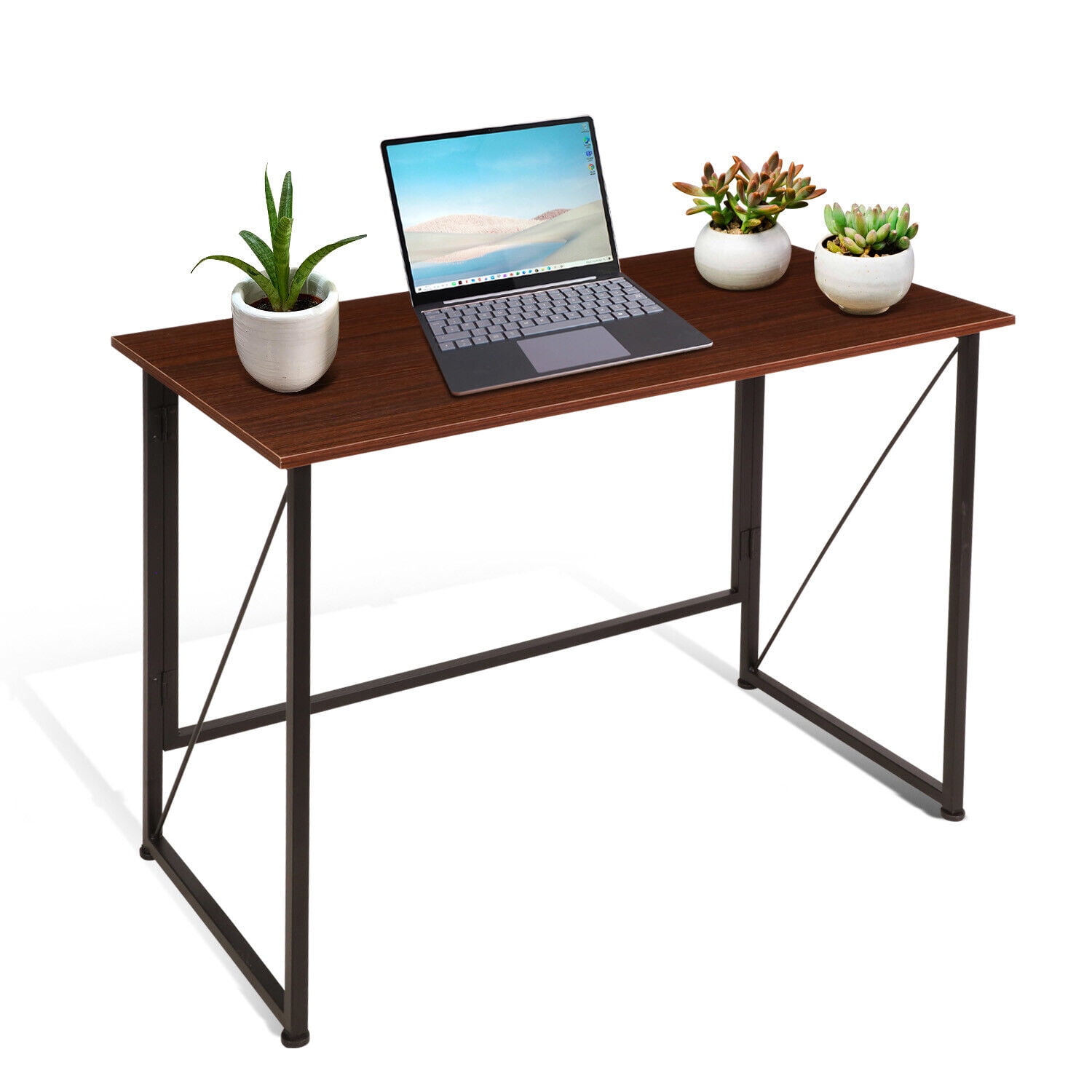 SpaceSaving 40Inch Foldable Computer Desk with Metal Frame Home Office Laptop Table in