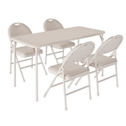 Space-Saving 5-Piece Beige Folding Table and Chairs Set - Portable & Scuff/Mark Resistant - Padded Card Table and Chairs - For Indoor/Outdoor Dining, Office, Camping, Events
