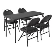Space-Saving 5-Piece Folding Dining Table and Chair Set, Portable PU Upholstered Card Table with 4 Padded Chairs, Heavy-Duty Metal Frame, for Dining Room, Office, Camping, Indoor/Outdoor