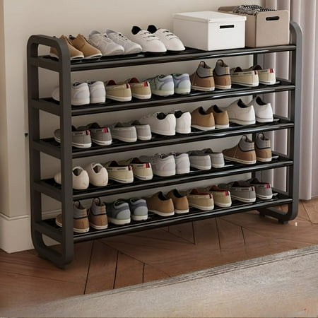 Space-Saving 5-Tier Metal Shoe Rack, Durable, Narrow Design, Multi-Layer Iron Craftsmanship, No Wood, Floor Mount, with Electricity-Free Use for Entryway and Dorm Storage, Living Room Compatible