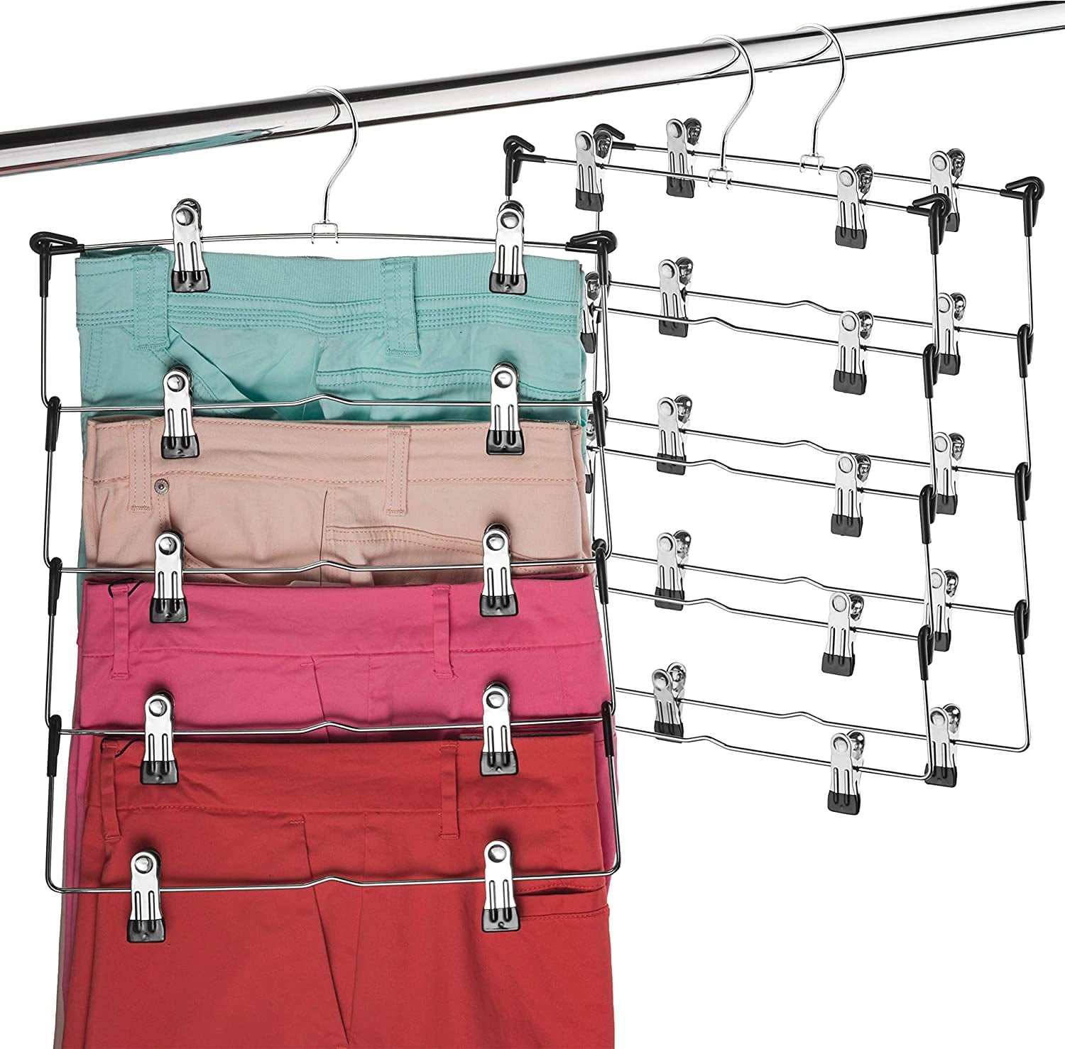 Skirt Or Pants Hangers With Clips - 5 Pack With 50 Clips, Space-Saving Closet Organizer For Leggings & More, Black - View #11