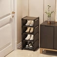 thumbnail image 1 of Space-Saving 5-Tier Stackable Shoe Rack Organizer for Entryway Dormitory, Small Shoe Cabinet for Sneakers Slippers Boots, Portable Plastic Non-Woven Fabric Storage Shelf 28.7x10.6x10.2 Inches White, 1 of 6