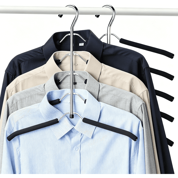 Space Saving 6 Tier Coat Hangers - Non Slip Foam Padded, Black Metal Sweater, 1 Pack