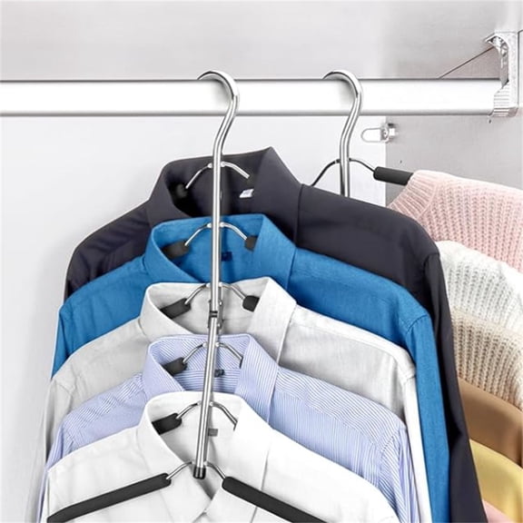 Space Saving 6 Tier Coat Hangers - Non Slip Foam Padded, Black Metal Sweater & T Shirt Hangers for Men & Women, 2 Pack Closet Organizers