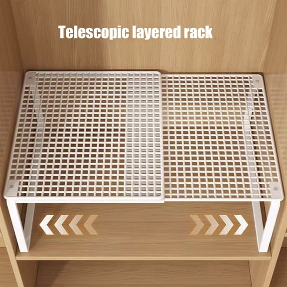 Space Saving Adjustable Shelf,Expandable Metal Storage Shelves,Expandable Stackable Cabinet Organizer - Adjustable Storage Shelf Rack,Expandable Cabinet Storage Shelf Stackable(25IN White)