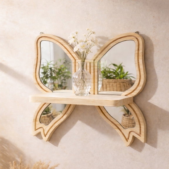 Space-Saving Aesthetic Wood Floating Wall Shelf, Bohemian Solid Wooden Hanging Storage Rack for Flowerpot Statue Living Room, 12.99x11.61 in